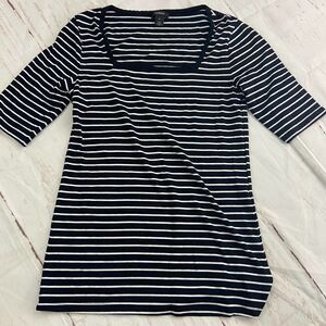 Halogen black white striped boat neck top half sleeve womens xs